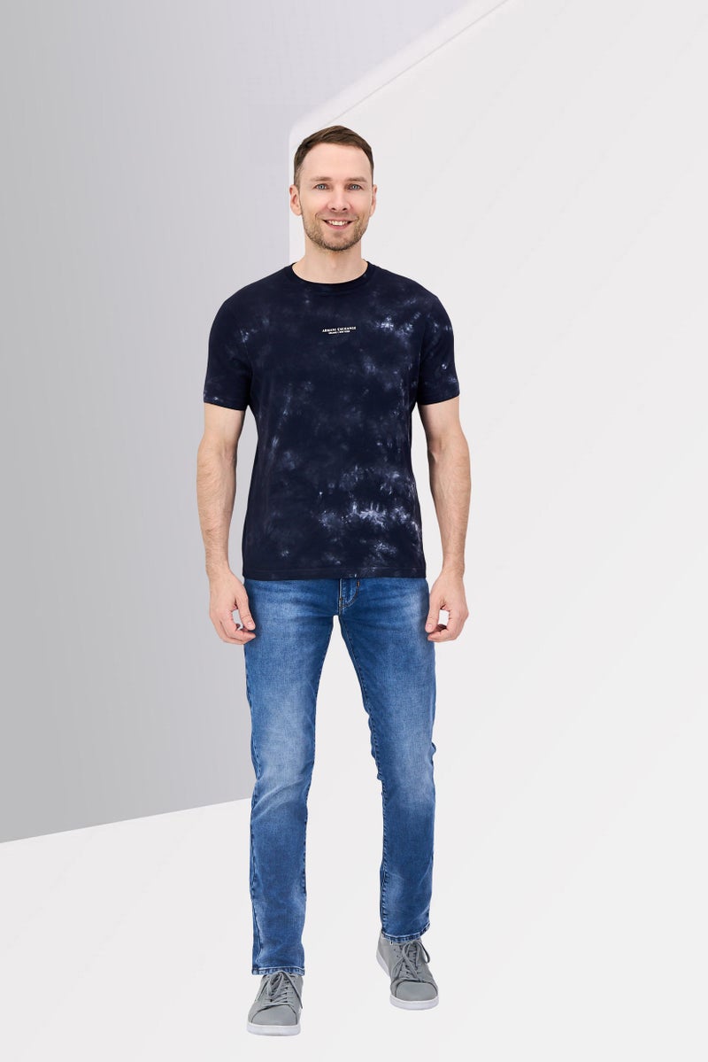 armani تي شيرت قصير الأكمام بتصميم تداخل الألوان من AX أرماني إكستشينج للرجال، أزرق غامق - Image 4